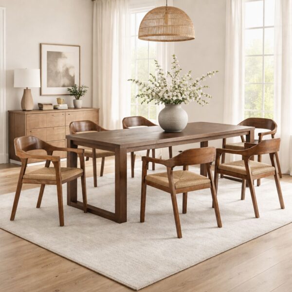 Rasmus 7pc Rush Dining Set – Chestnut Wire-Brush Finish