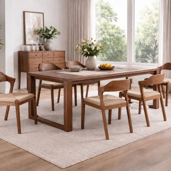 Rasmus 7pc Rush Dining Set – Chestnut Wire-Brush Finish