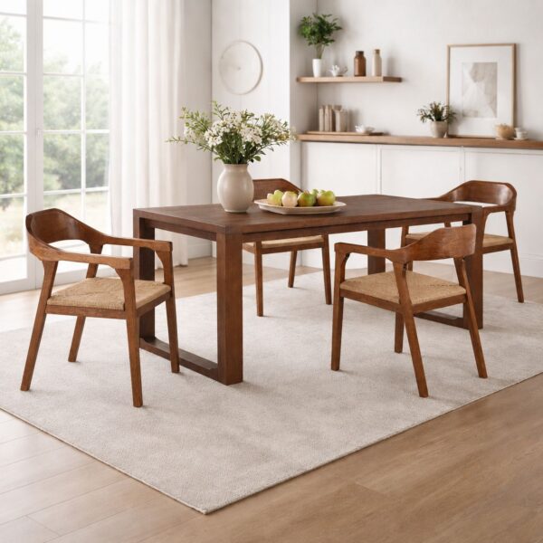 Rasmus 5pc Rush Dining Set – Chestnut Wire-Brush Finish