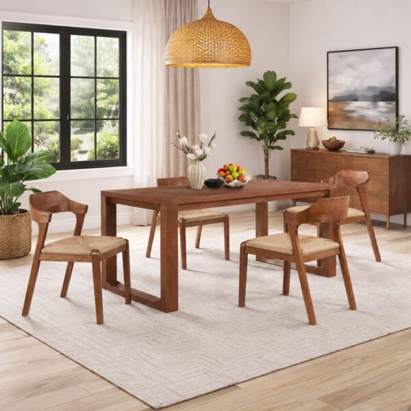 Rasmus 5pc Rush Dining Set – Chestnut Wire-Brush Finish