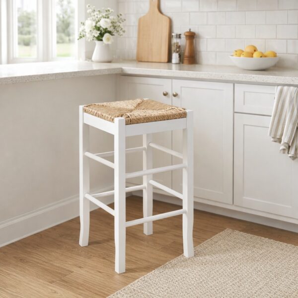 Square Rush Backless Wood Stool
