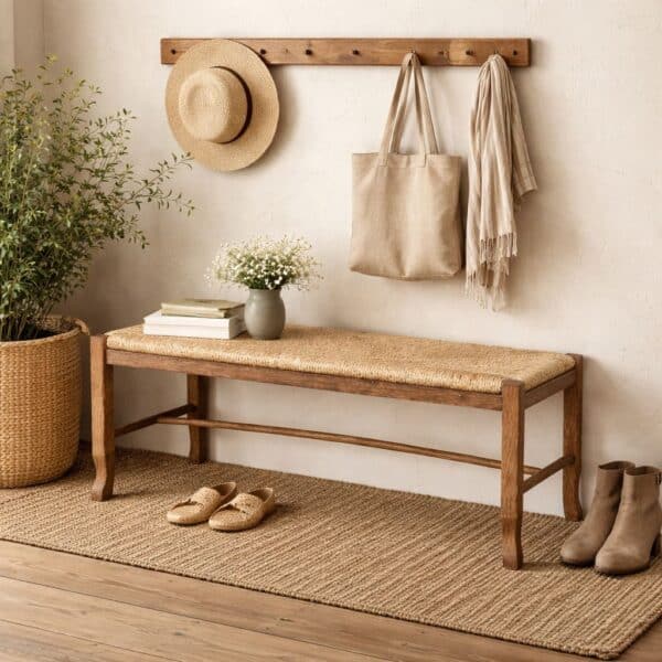 Square Rush Backless Dining Bench – Barnwood Wire-Brush Finish